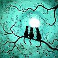 Three Black Cats Under a Full Moon